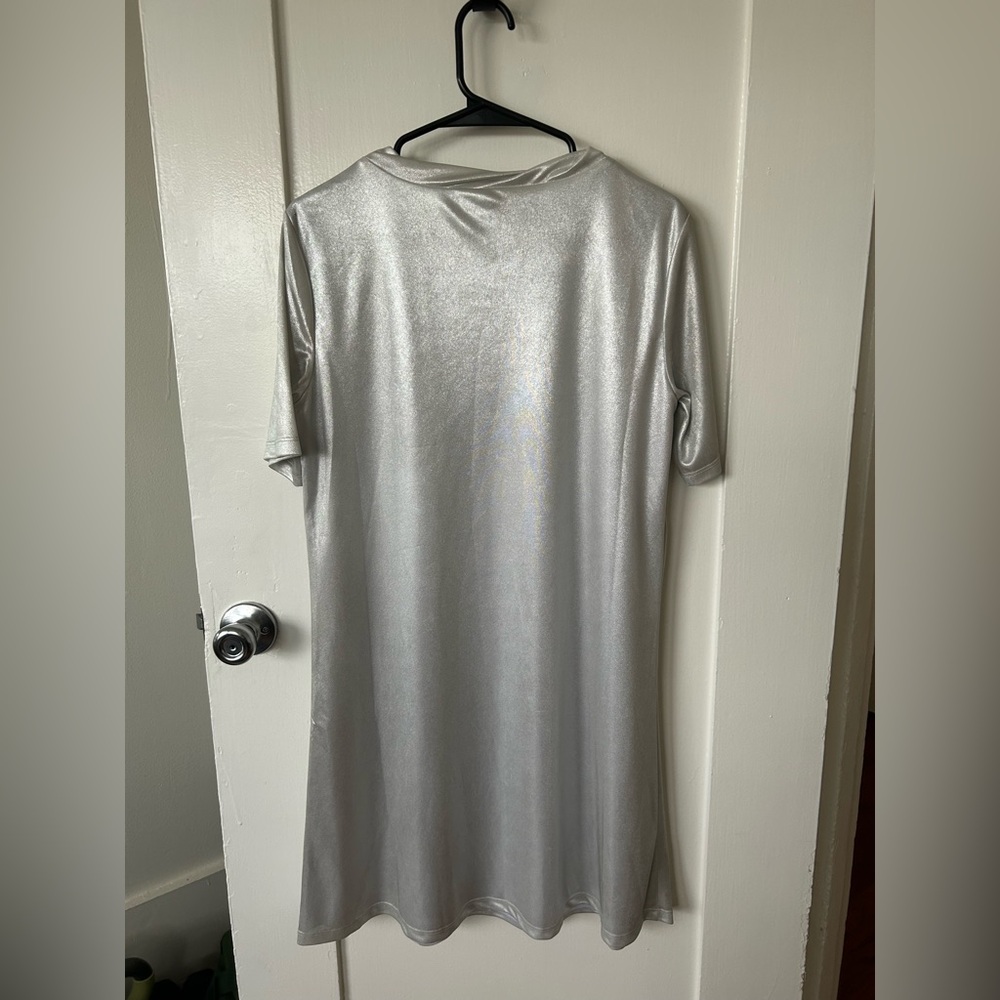 Silver short sleeve mid length dress